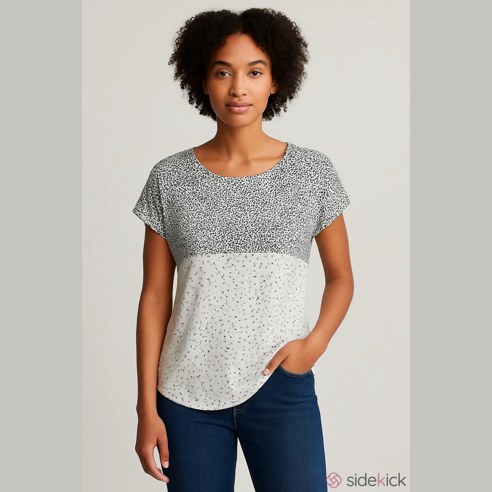 Women's Black and White Speckled Top - Picture 2 of 5